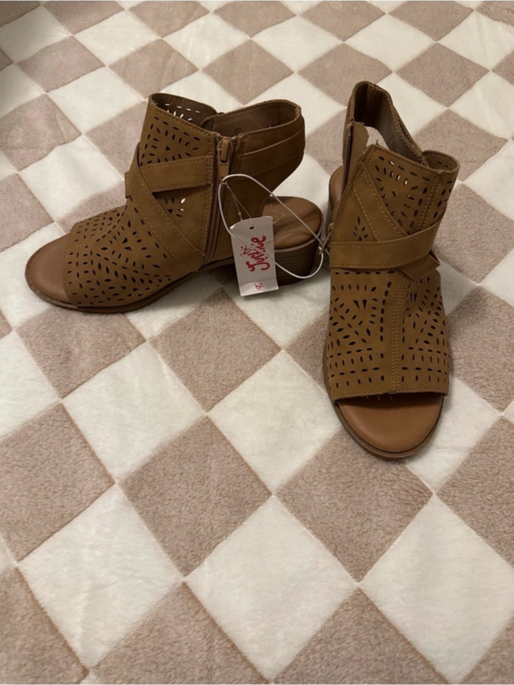 Justice Girls Brown Laser-Cut Open-Toe Ankle Boots